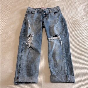 REVICE Blue Relaxed Fit Button Fly High Rise Distressed Jeans Size 27